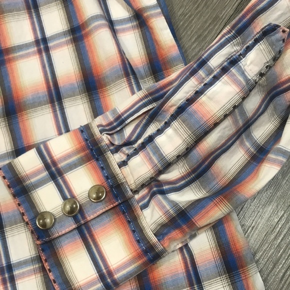 Wrangler Vintage Pearl Snap Plaid Flap Chest Pocket Ling Sleeve Shirt - Picture 8 of 10